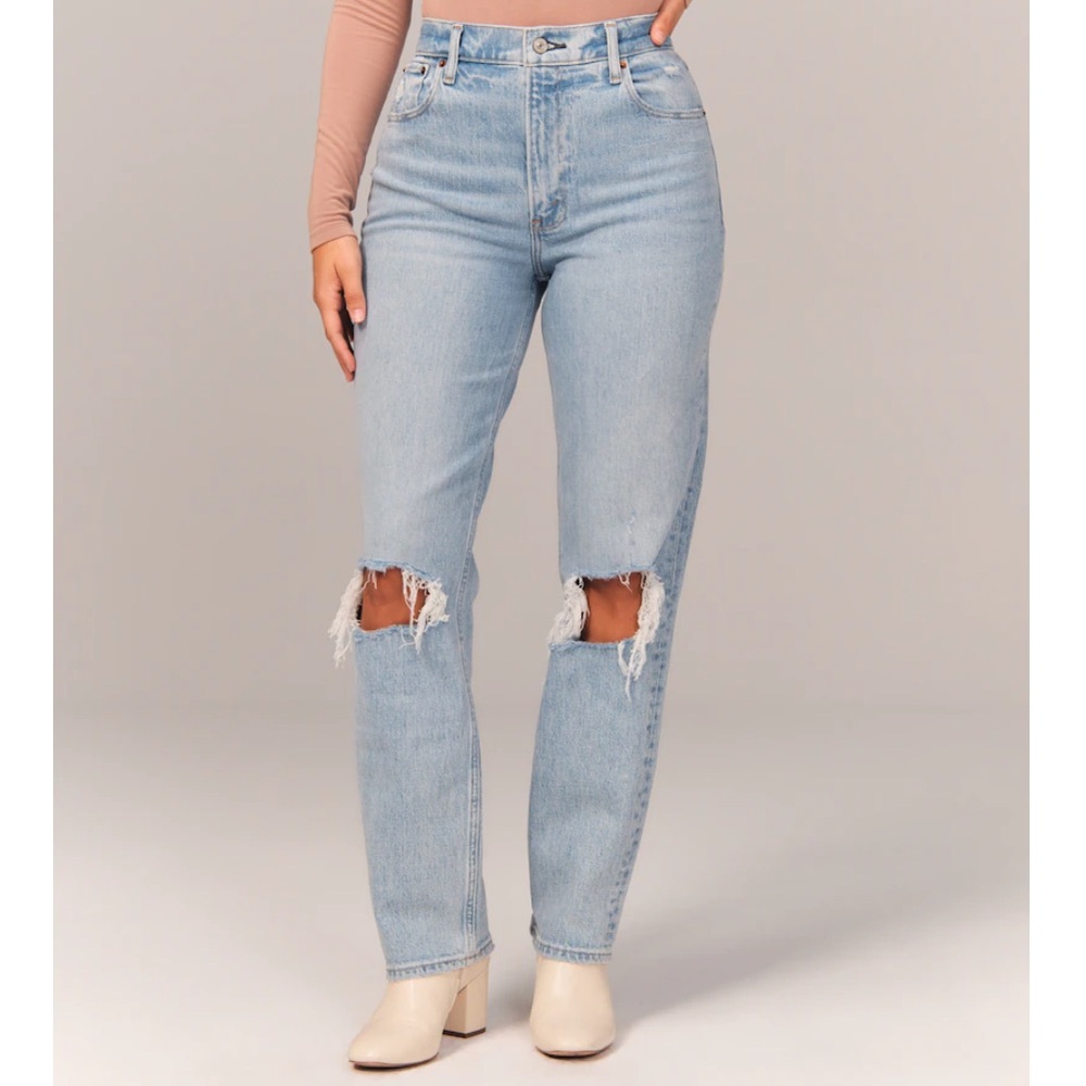 Abercrombie & Fitch Ultra High Rise Double Knee Destroy 90s Straight Jean